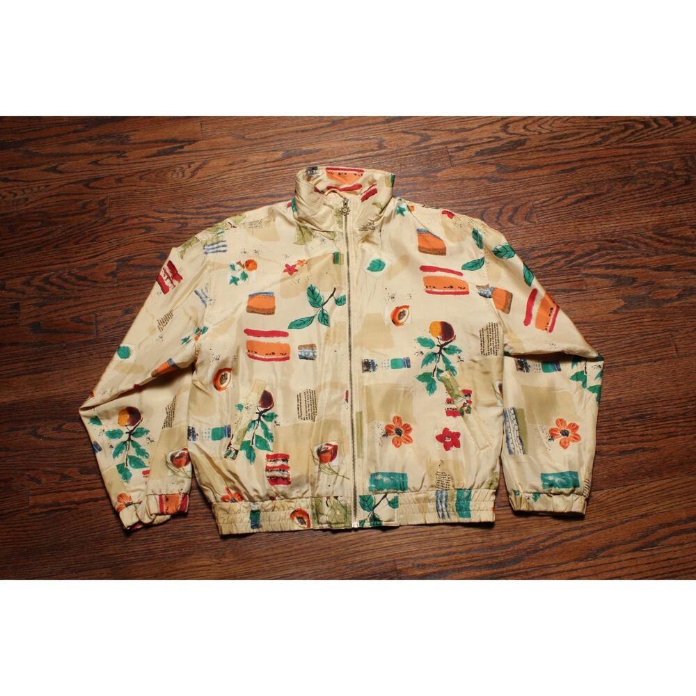 Vintage 90s East West Silks 100% Silk Plants Jacket - Medium